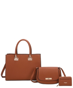 Pebbled Boxy Satchel 3-in-1 Set BZ-LF317T3 BROWN